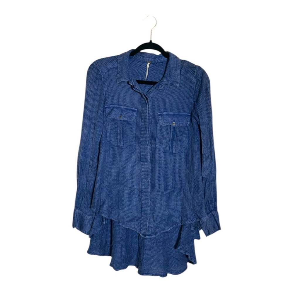 Free People Blue One of the Guys Waffle Knit Tunic Shirt Size XS